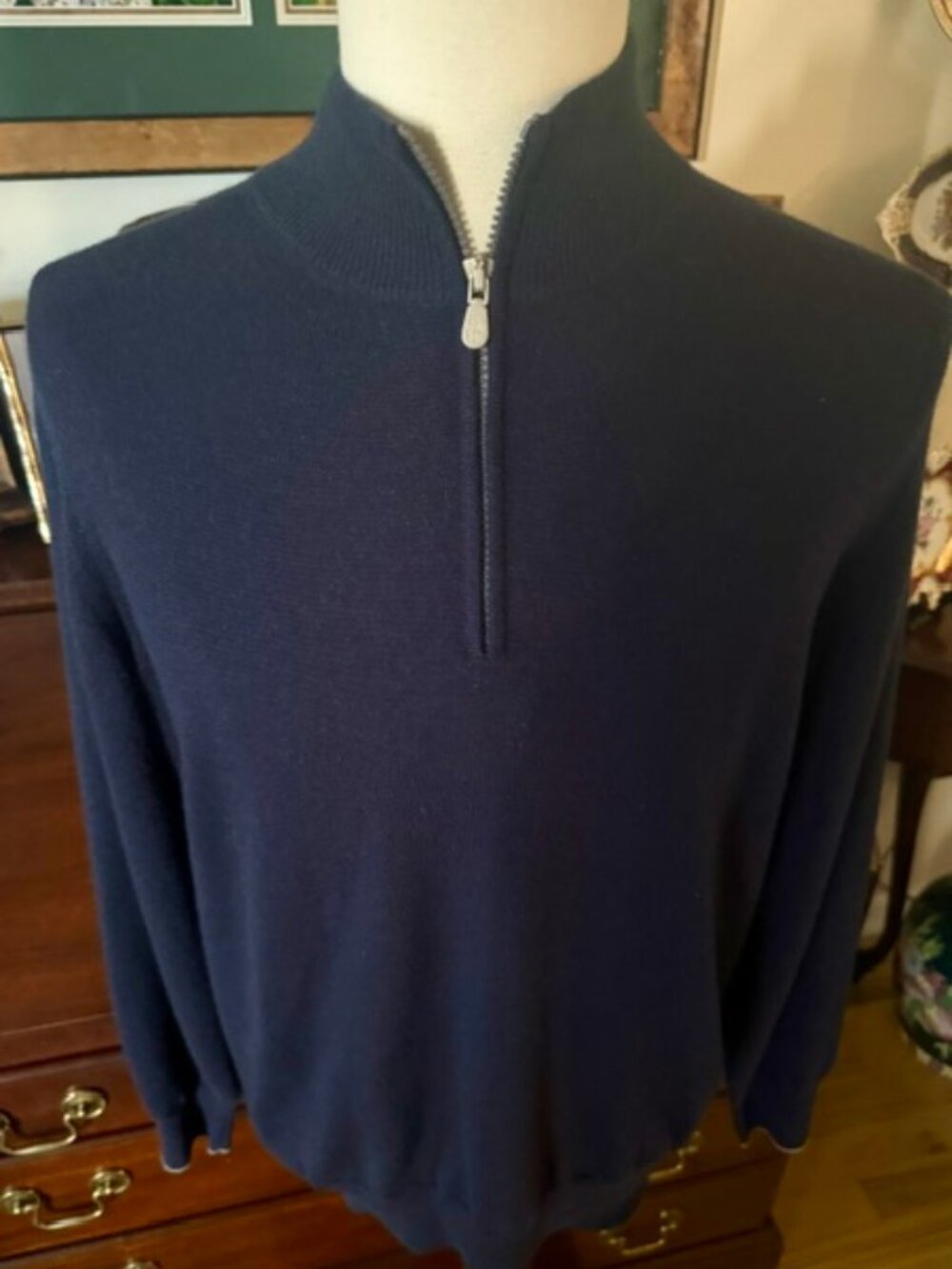 Brunello Cucinelli of Italy 100% Cashmere 1/2 Zip Sweater, Navy, IT48, 1650$ RT